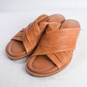 Sofft Womens 6 Fallon Crisscross Low Block Heel Sandals Slides Slip Ons Brown